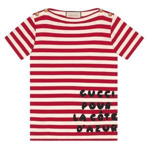 Gucci S/S Striped Pour La Cote D'Azur T-Shirt Red NEW W TAGS